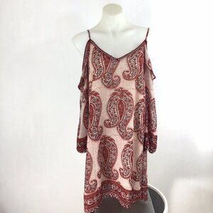 Skies are Blue Womens Dress sz Small Paisley Print Cold Shoulder Wine Red Boho